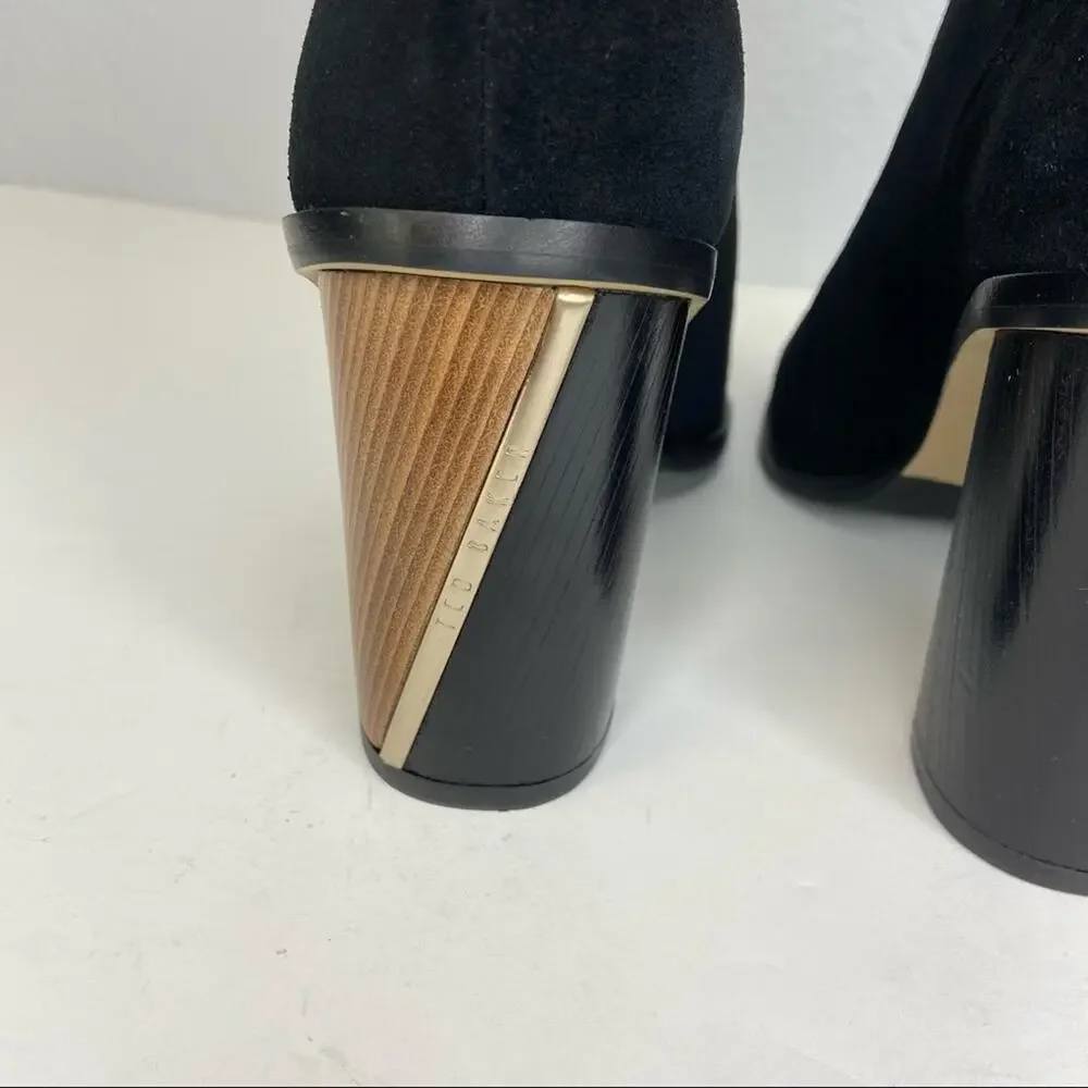 New Ted Baker Orbida Black Suede Block Heel Ankle Boots Size 35.5 - Picture 8 of 16
